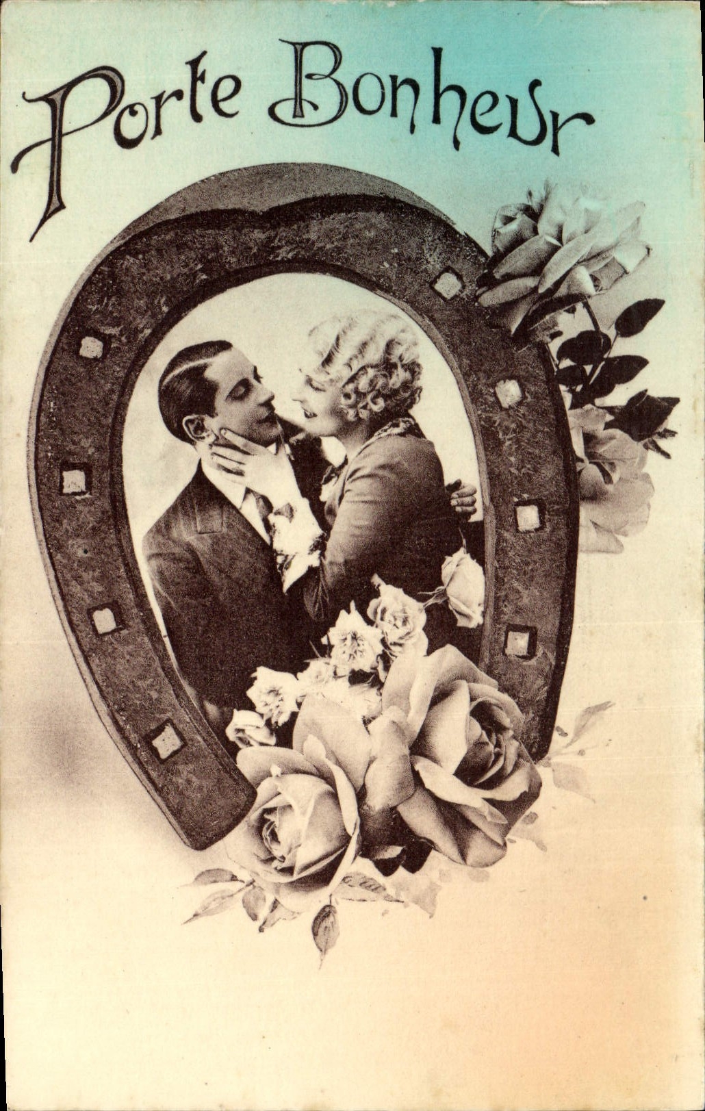 VINTAGE POSTCARD Porte Happiness Woman Carries happiness