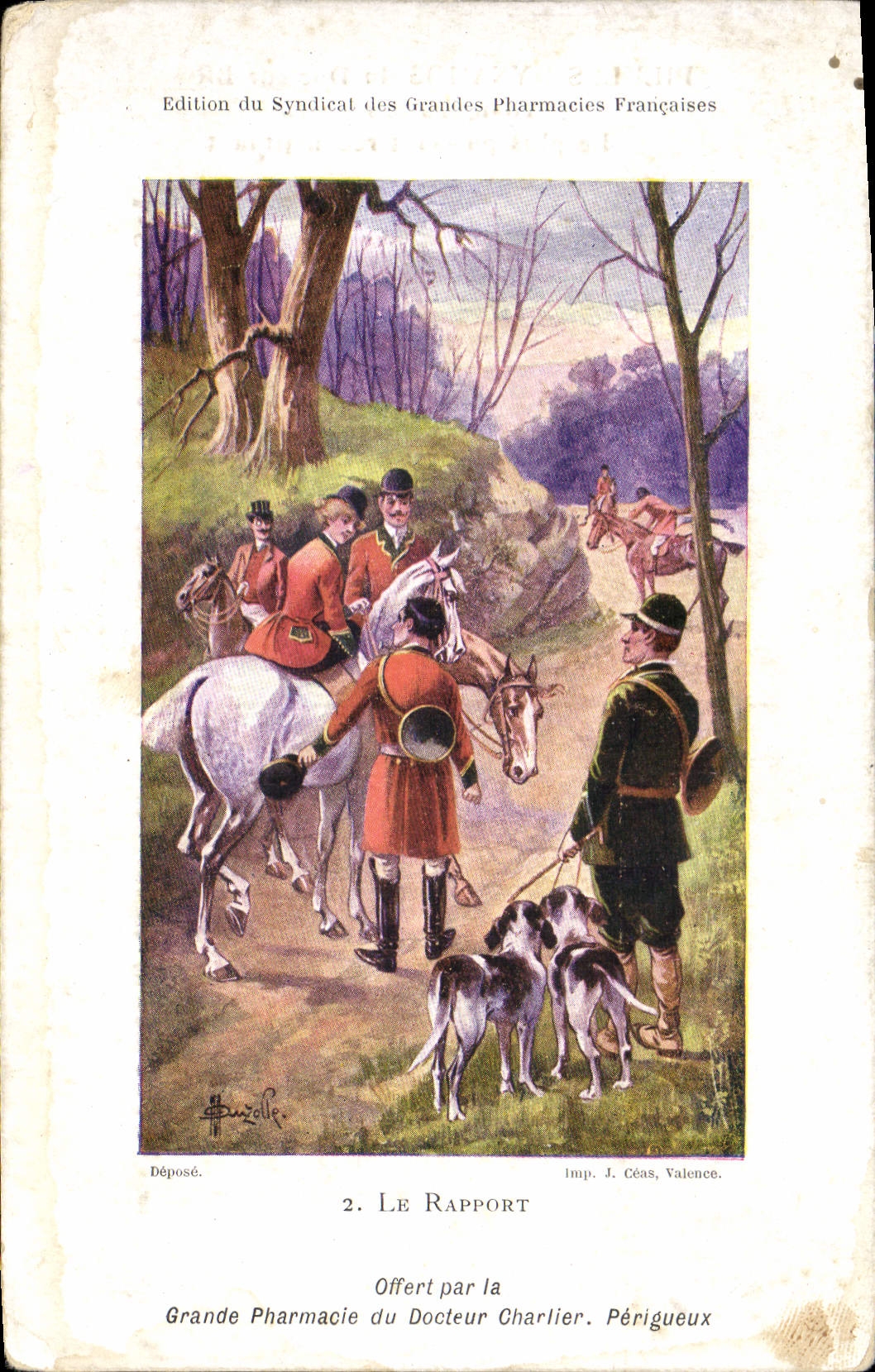CPA Edition du Syndical des Grandes Pharmacies Francaises Le rapport Chasse Chasseur Chien