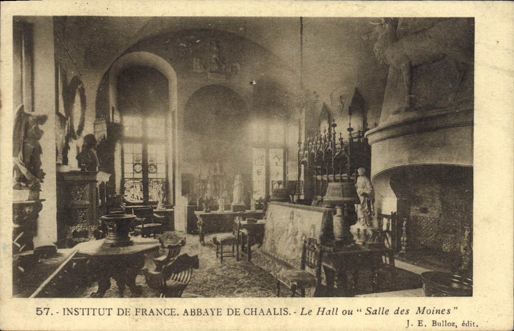 VINTAGE POSTCARD Institute Of France Abbey of Chaalis the Hall or Room of the Monks