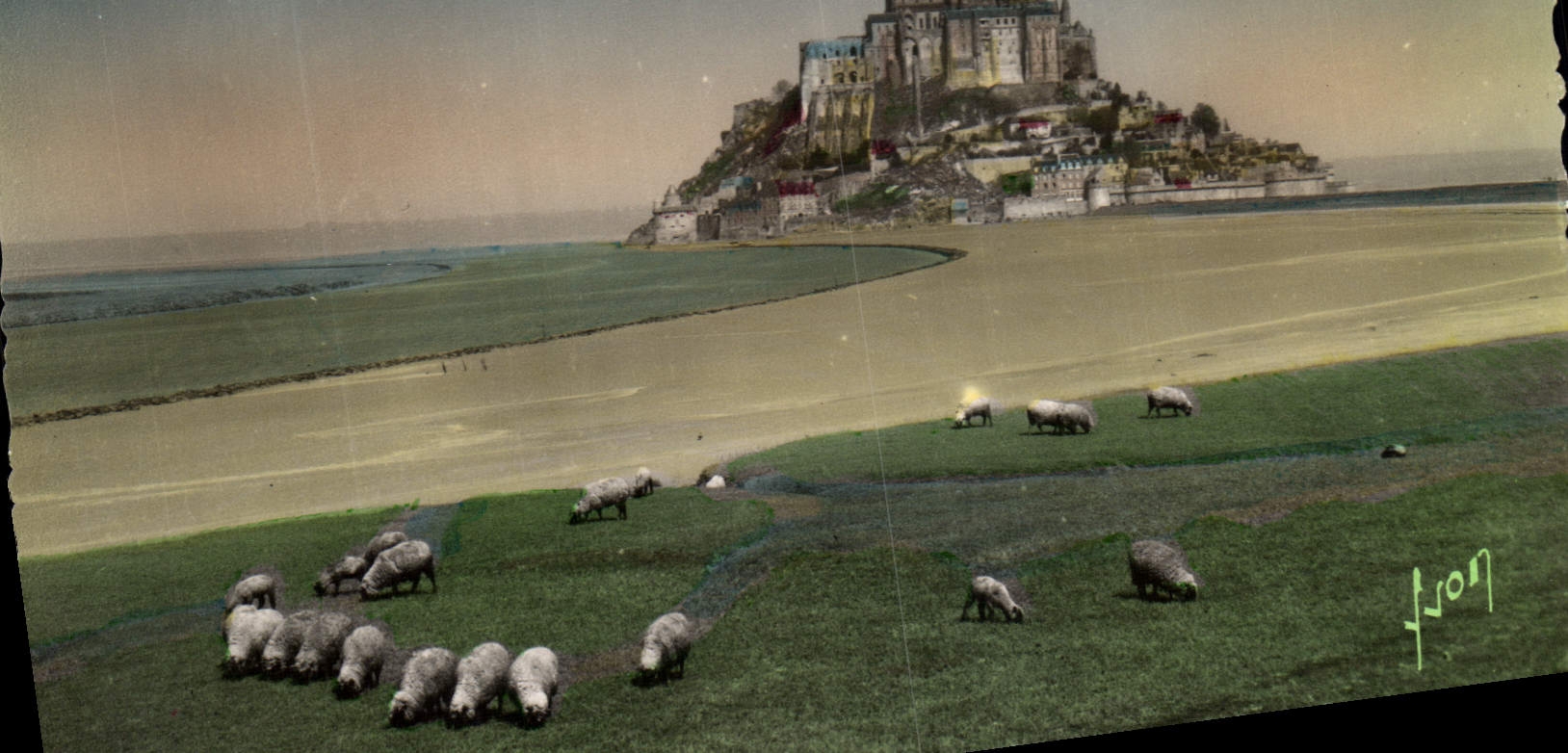 CPM Le Mont Saint Michel Vue Generale et le Couesnon Moutons 