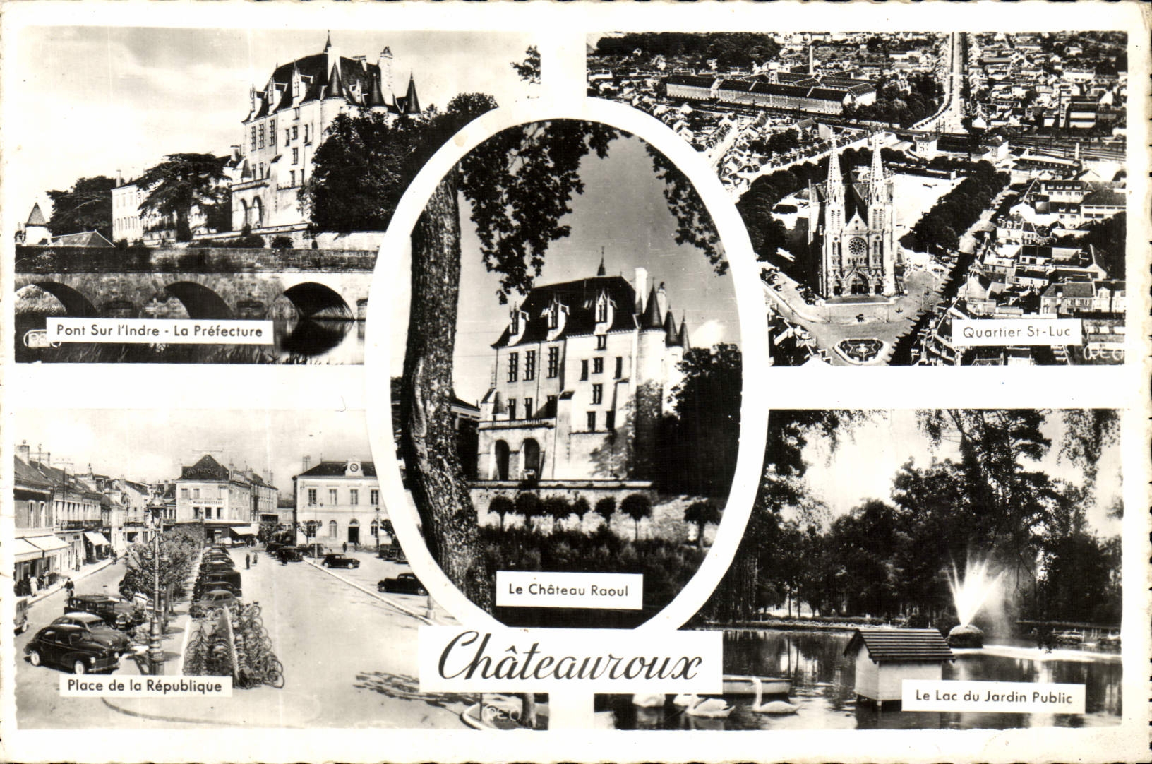 MODERN CARD Chateauroux Pont on Indre Quartier St Luc Places Republic the lake of the public garden