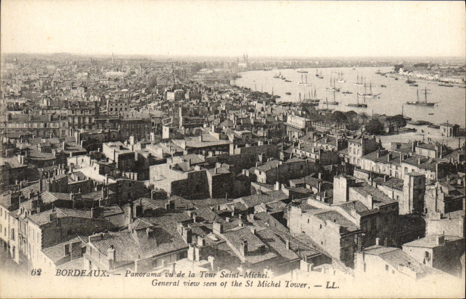 VINTAGE POSTCARD Bordeaux Panroma seen Of the Tower Saint Michel
