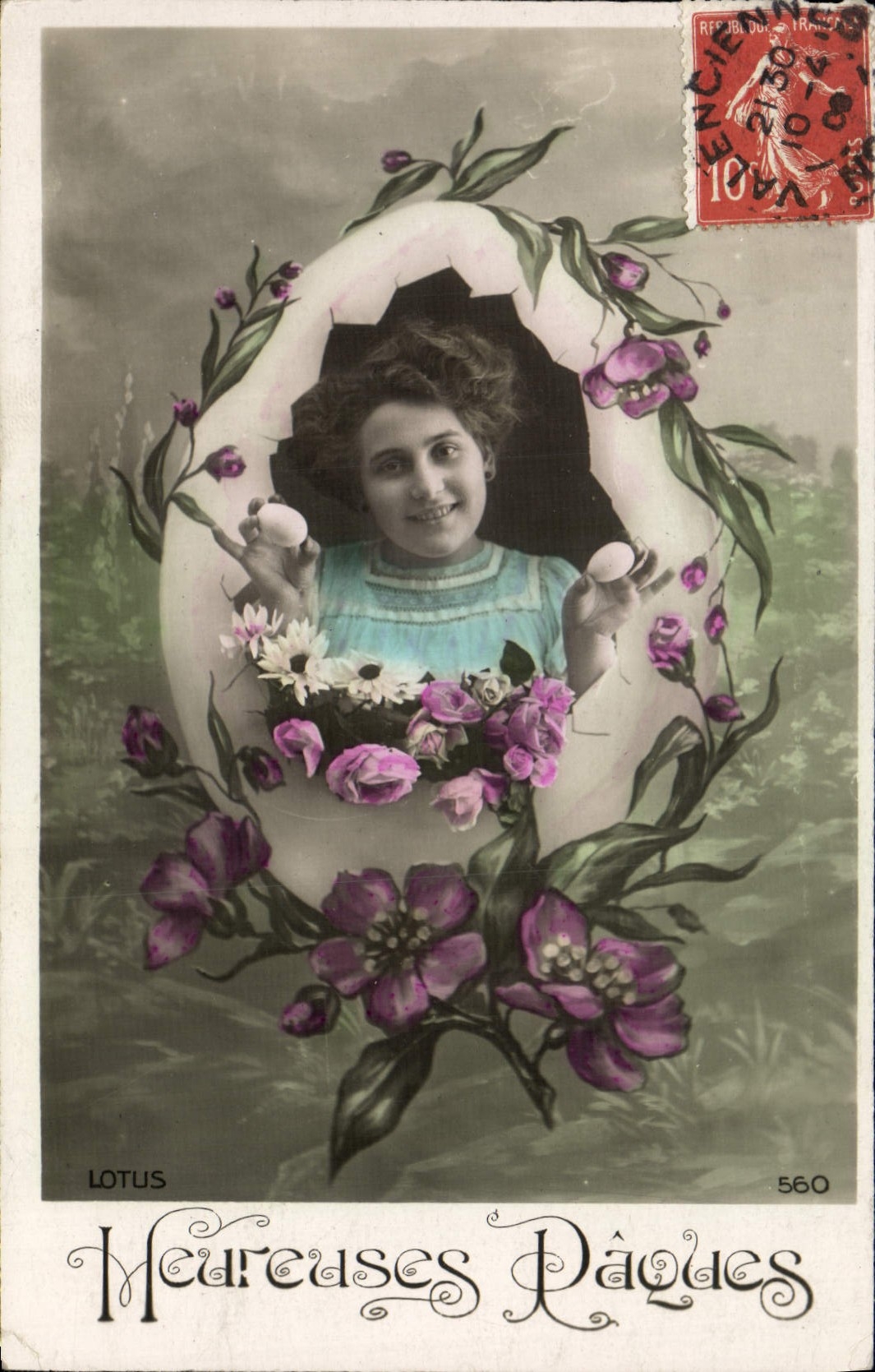 CPA Heureuses Paques Femme