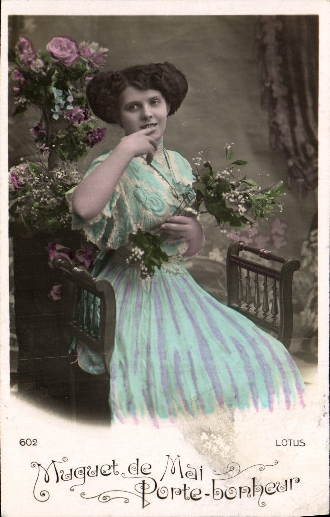 VINTAGE POSTCARD Muguet of Email Carries Happiness Woman