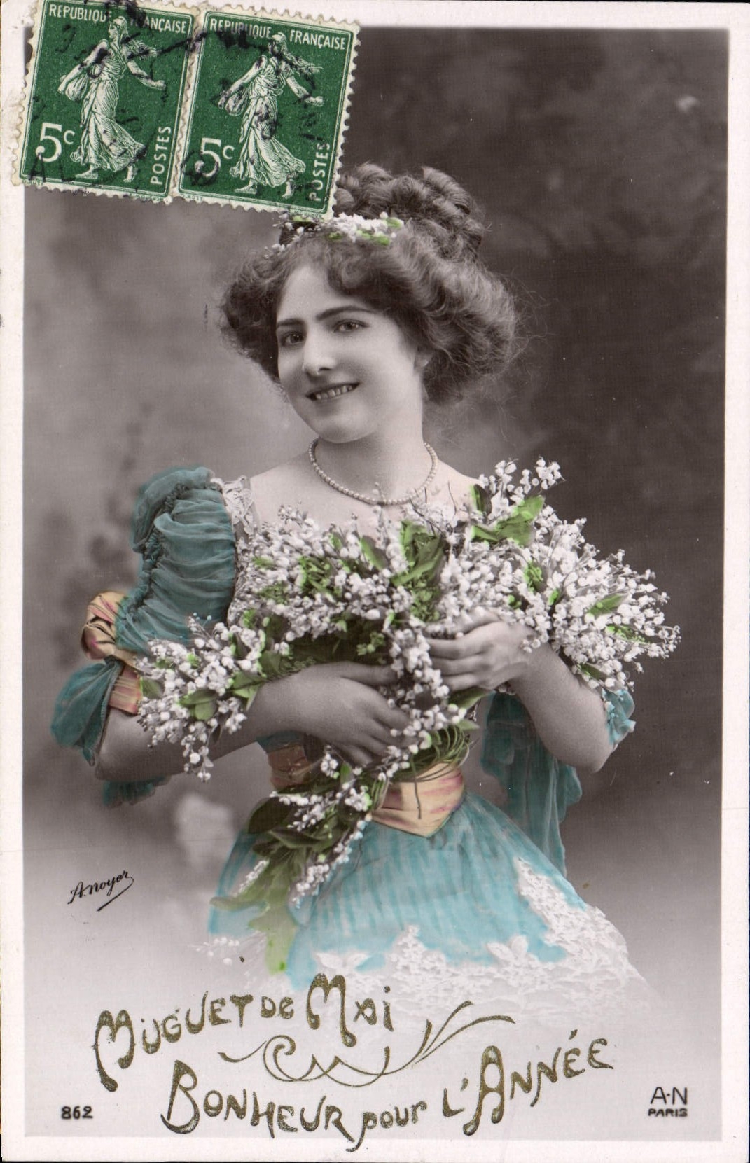 VINTAGE POSTCARD Lily of the valley of Email Happiness For the Year Woman