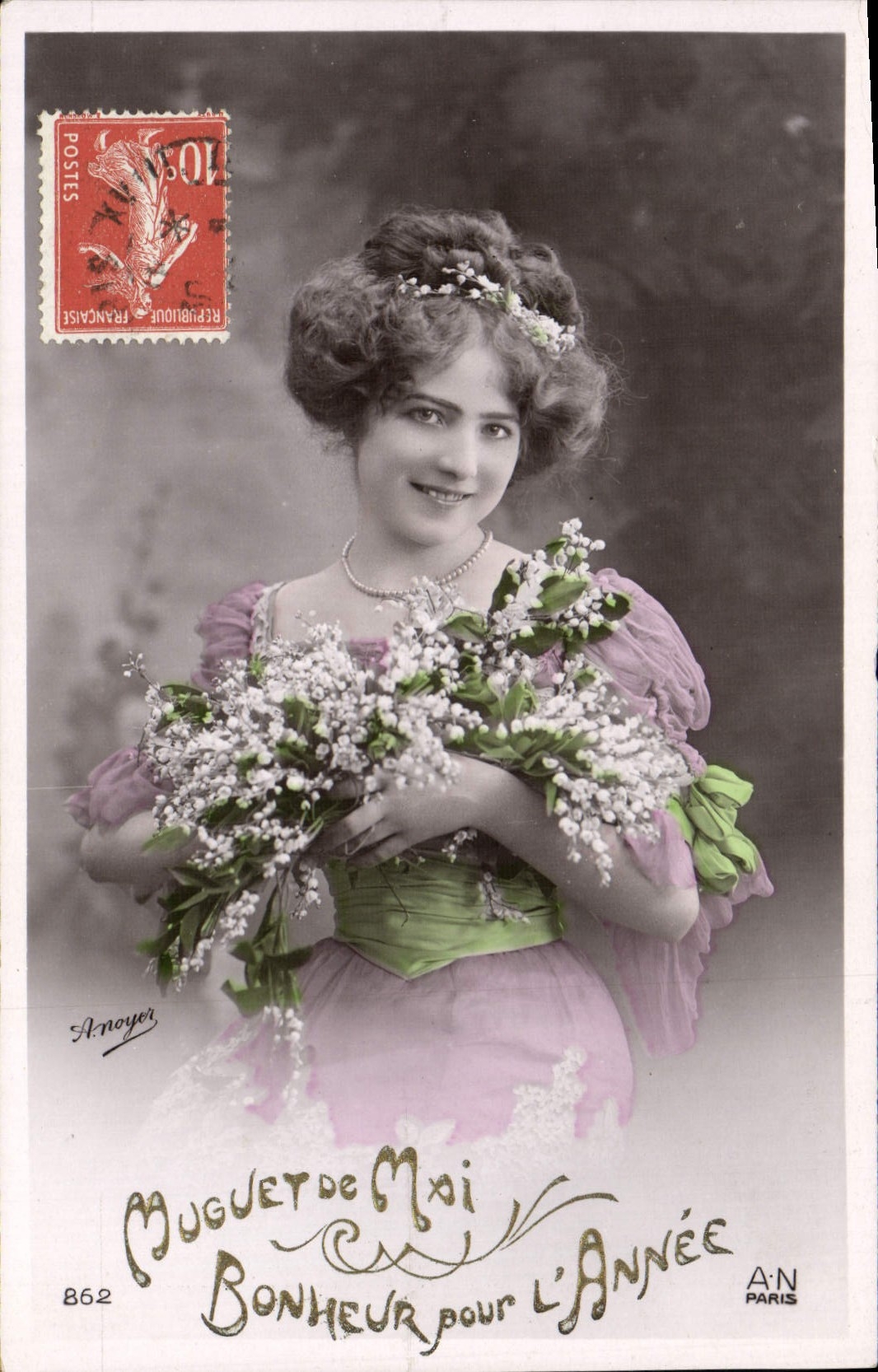 CPA Muguet de Mail Bonheur Pour L'Annee Femme