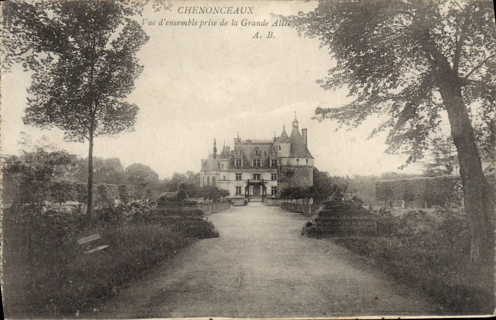 Retén del cuadro total de Chenonceaux de la POSTAL de la VENDIMIA del callejón grande