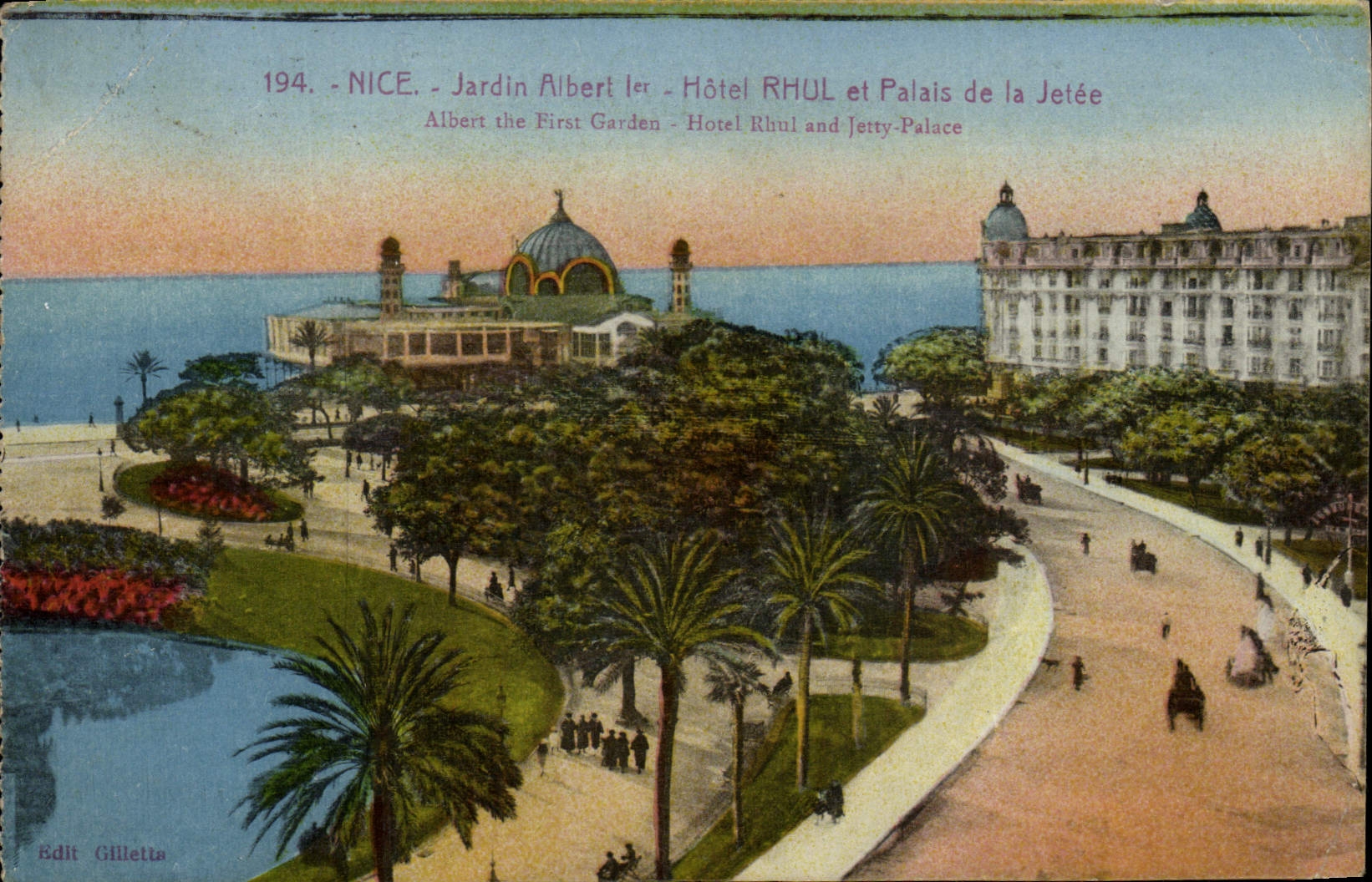 VINTAGE POSTCARD Nice Garden Albert 1st Rhul Hotel And Palais of the Pier