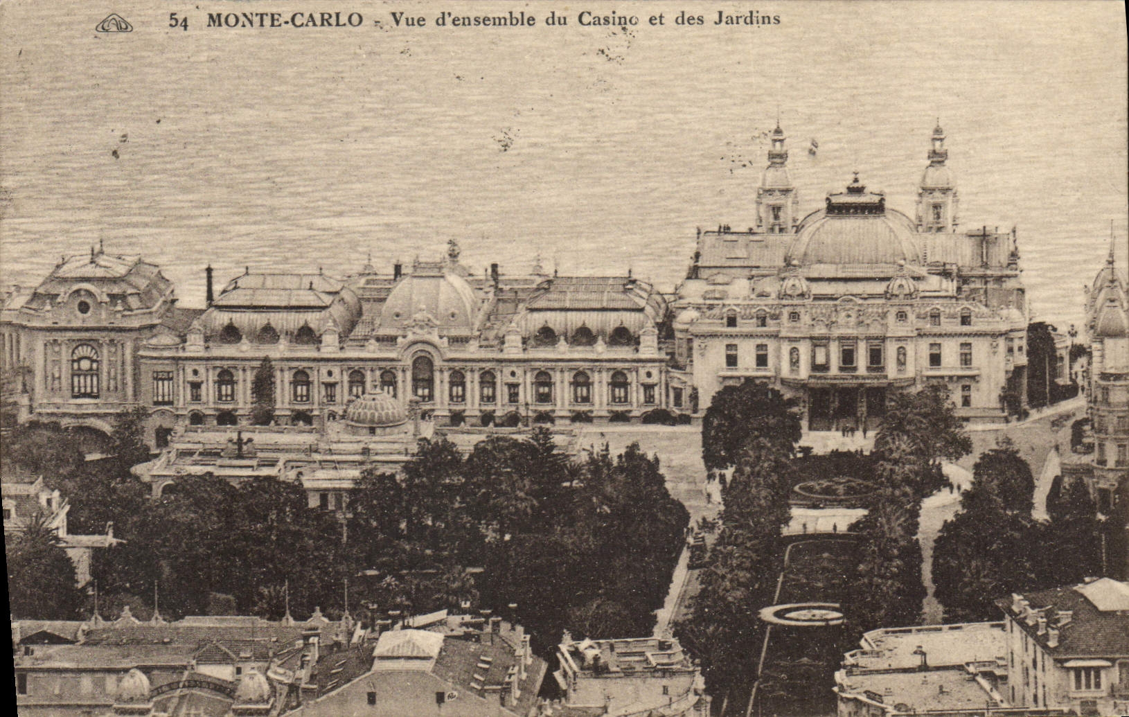 VINTAGE POSTCARD Overall picture Monte Carlo of the Casino and the Gardens