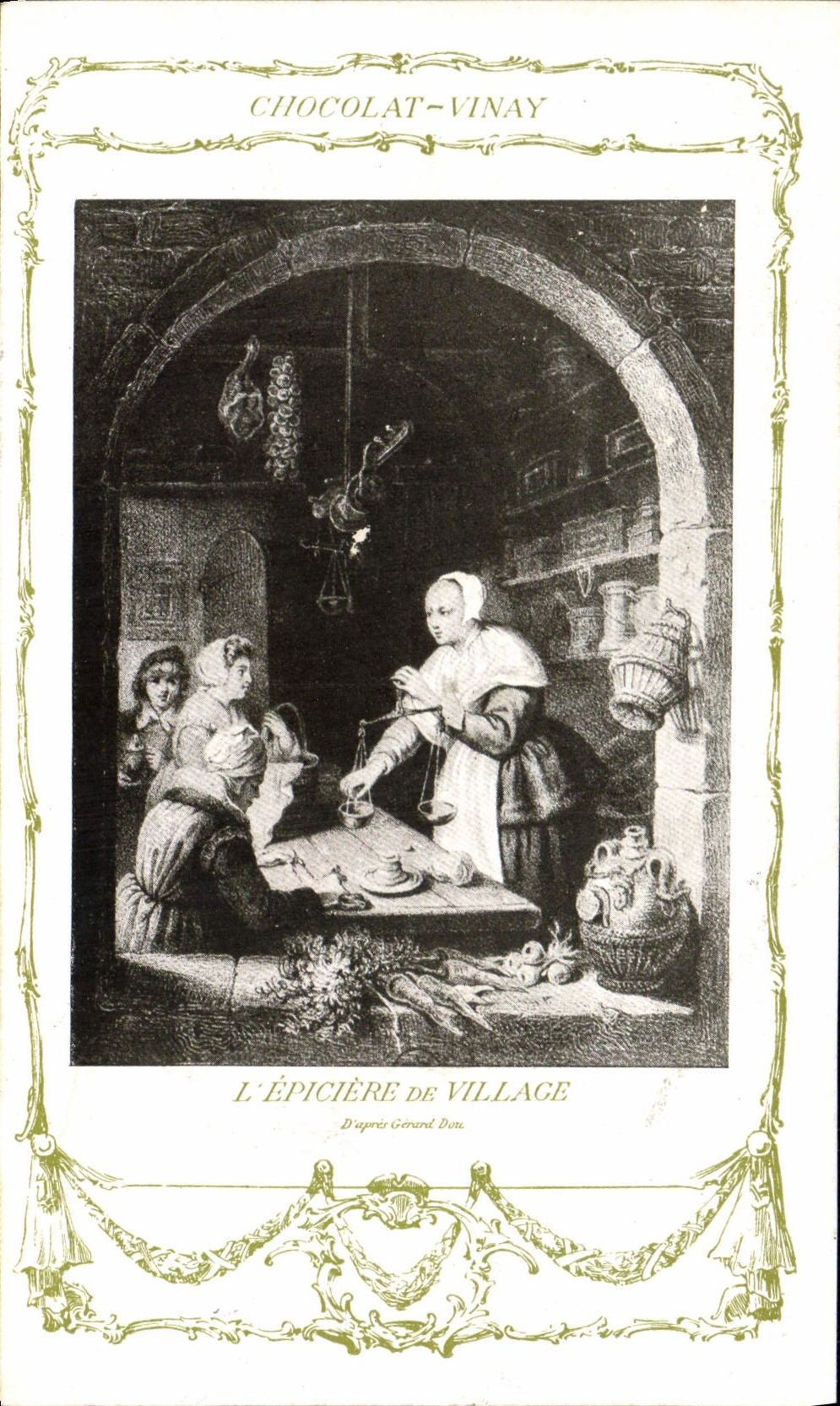 CPA Fantaisie Publicite Chocolat Vinay L'epiciere de village Gerard Dou 