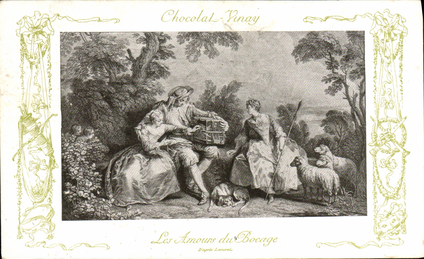 CPA Fantaisie Publicite Chocolat Vinay Les amours de bocage Lancret Moutons