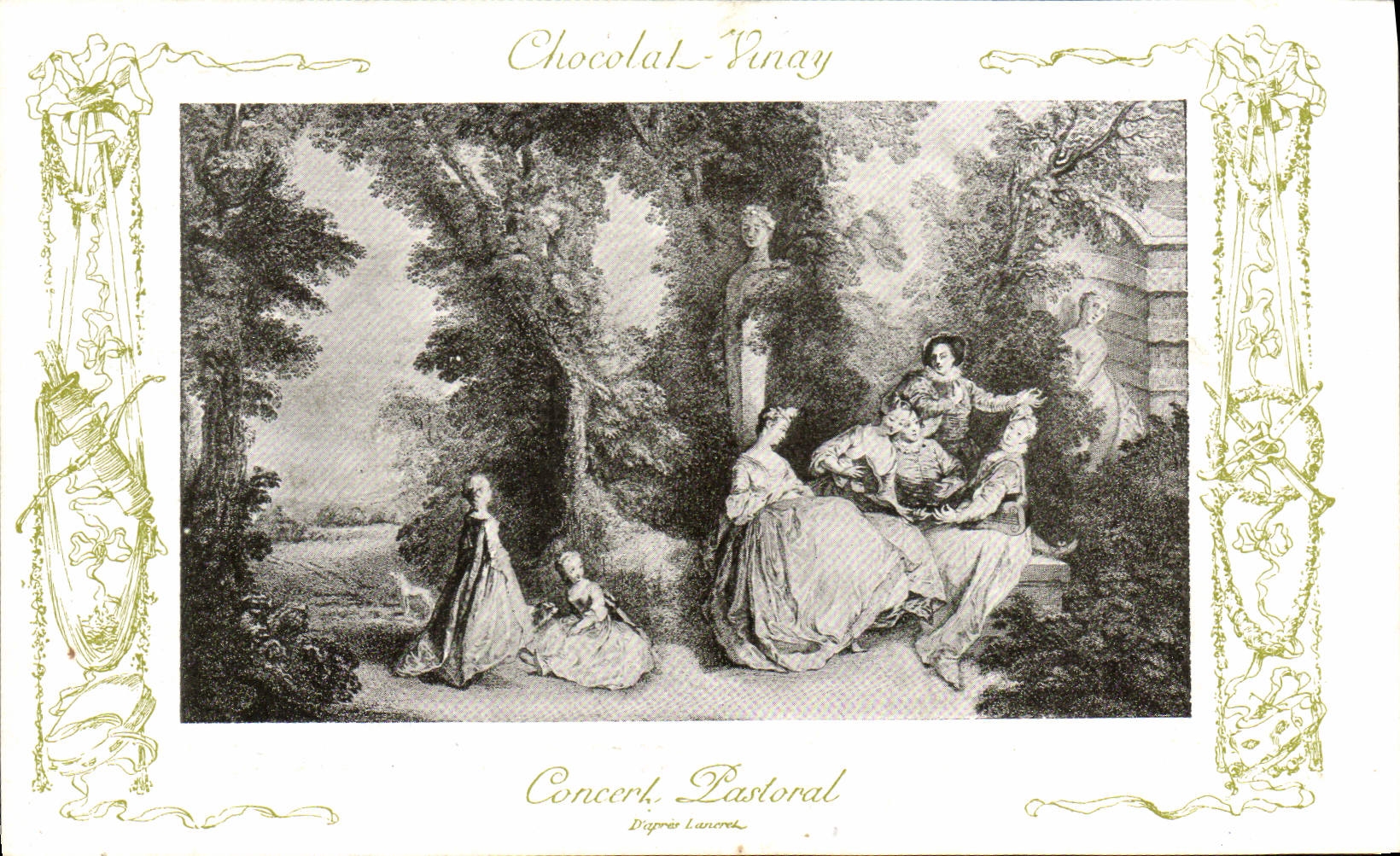 VINTAGE POSTCARD Fantasy Publicity Chocolate Vinay pastoral Concert Lancret