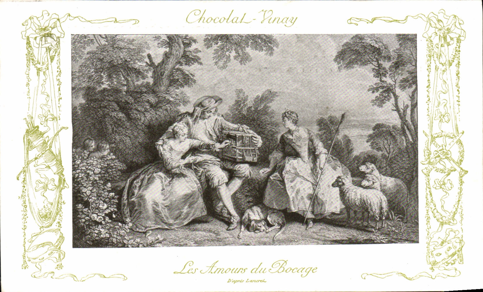 CPA Fantaisie Publicite Chocolat Vinay Les amours de bocage Lancret Moutons