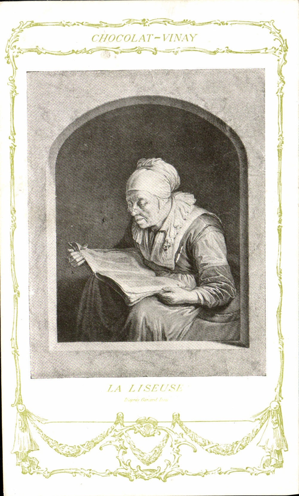 CPA Fantaisie Publicite Chocolat Vinay La liseuse Gerard Dou