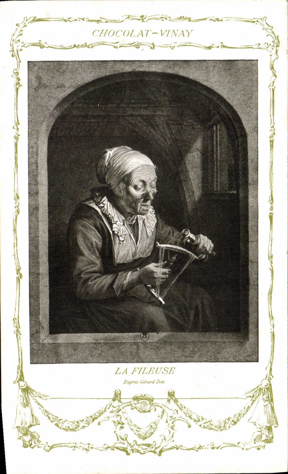 CPA Fantaisie Publicite Chocolat Vinay La fileuse Gerard Dou