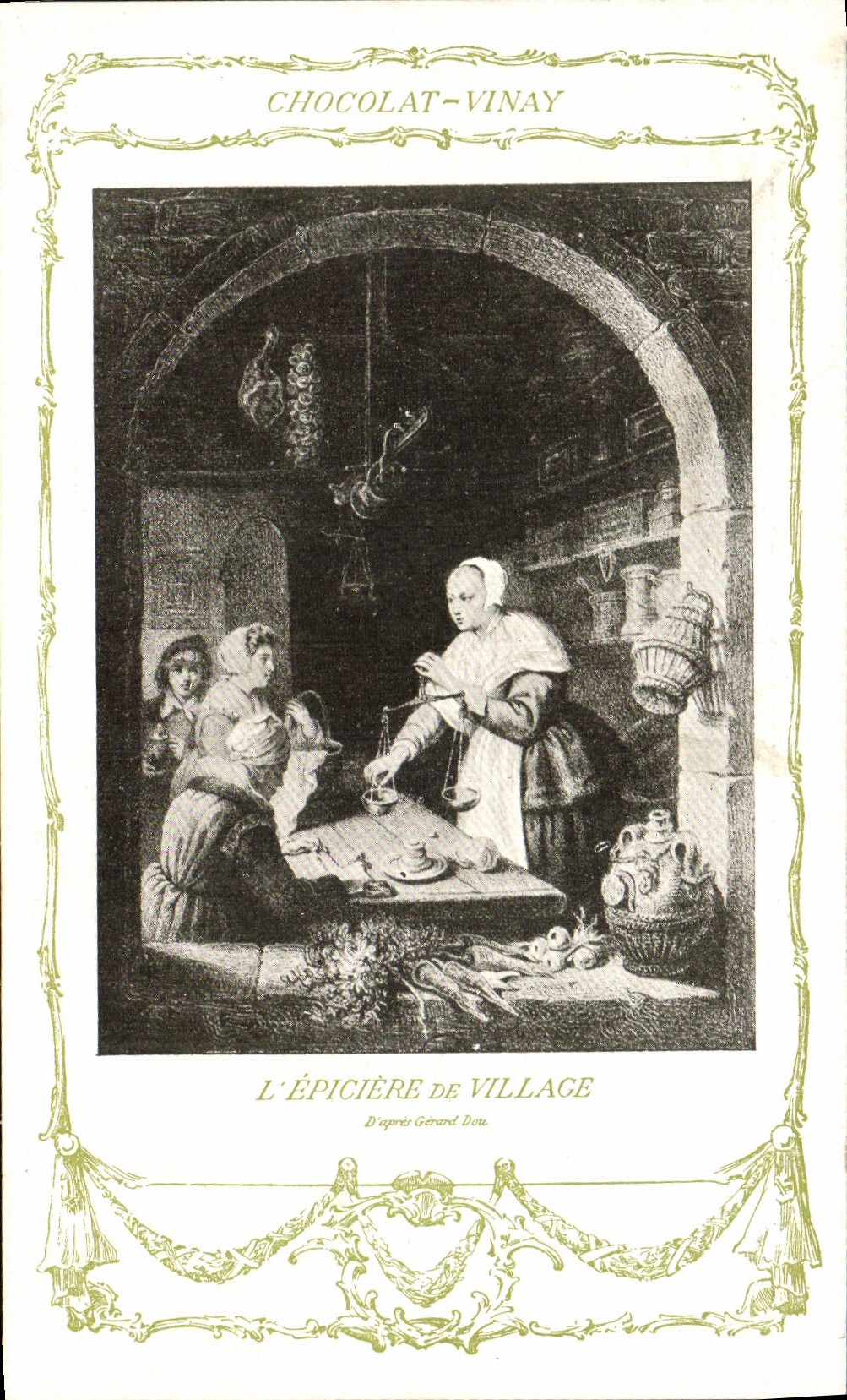 CPA Fantaisie Publicite Chocolat Vinay L'epiciere du village Gerard Dou