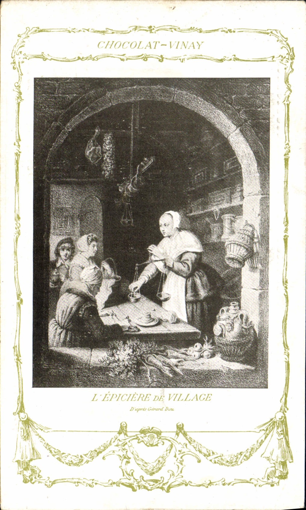 CPA Fantaisie Publicite Chocolat Vinay L'epiciere de village Gerard Dou