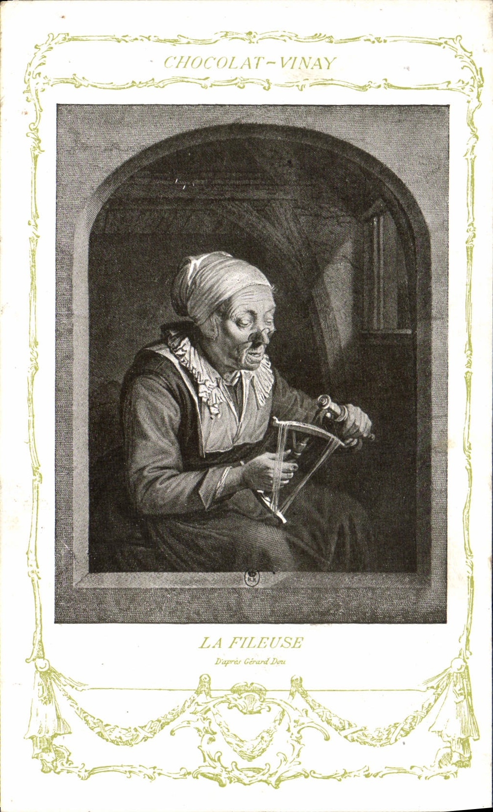 CPA Fantaisie Publicite Chocolat Vinay La fileuse Gerard Dou
