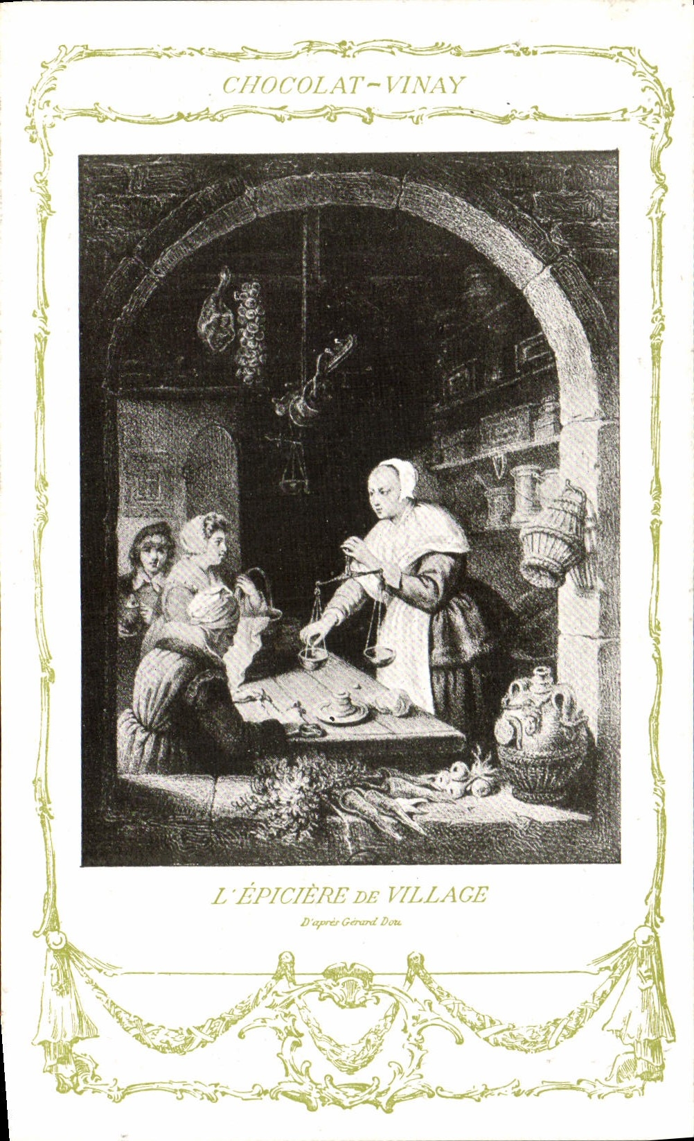 CPA Fantaisie Publicite Chocolat Vinay L'epiciere de village Gerard Dou