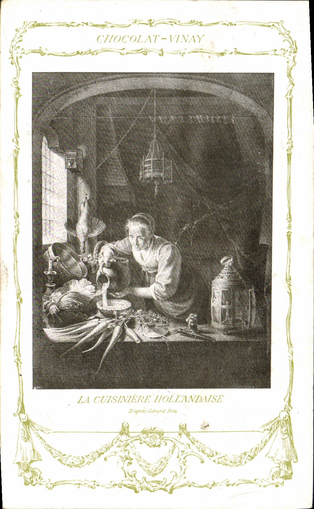 CPA Fantaisie Publicite Chocolat Vinay La cuisiniere hollandaise Gerard Dou