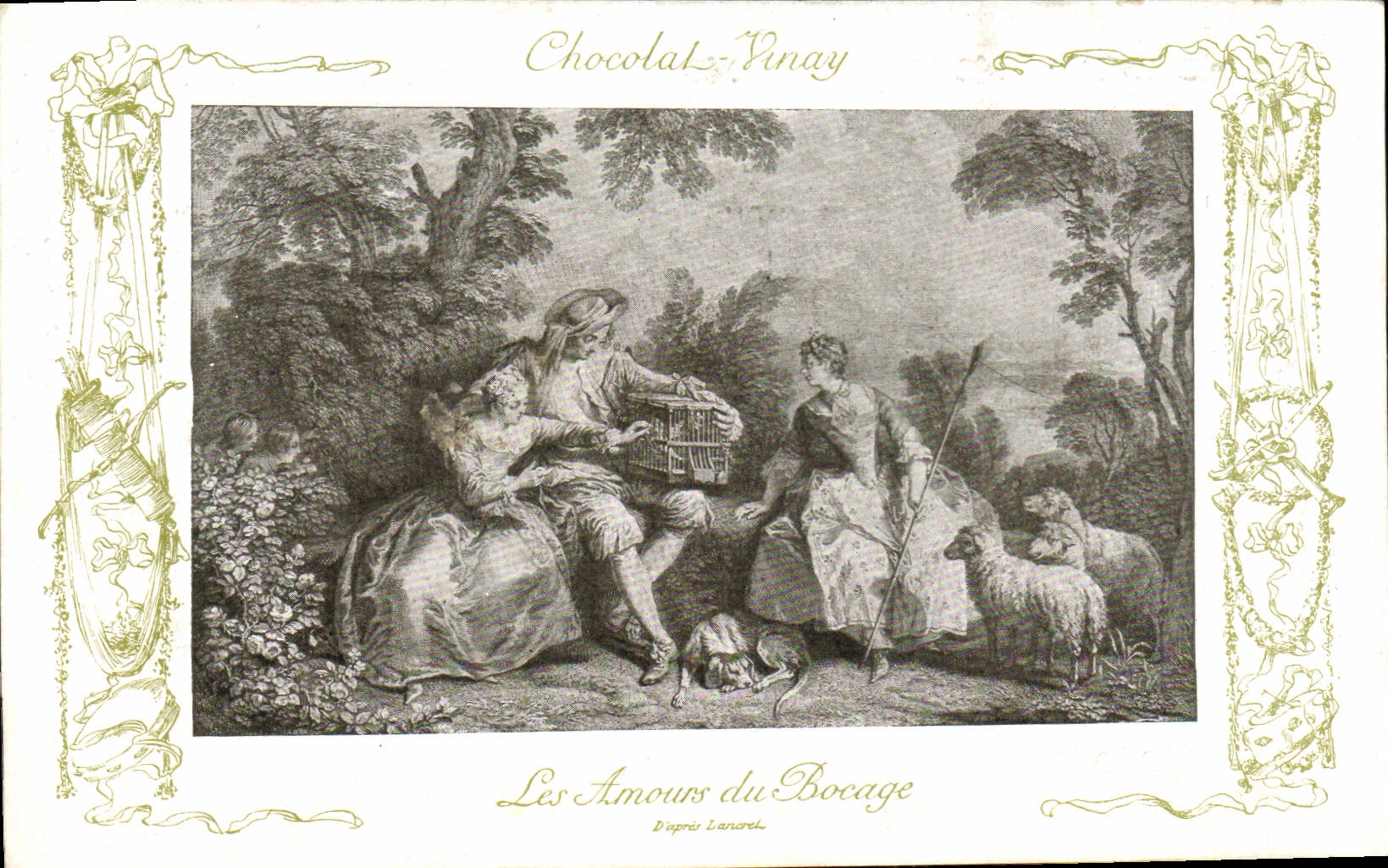 VINTAGE POSTCARD Fantasy Publicity Vinay Chocolate loves Lancret scrap-metal