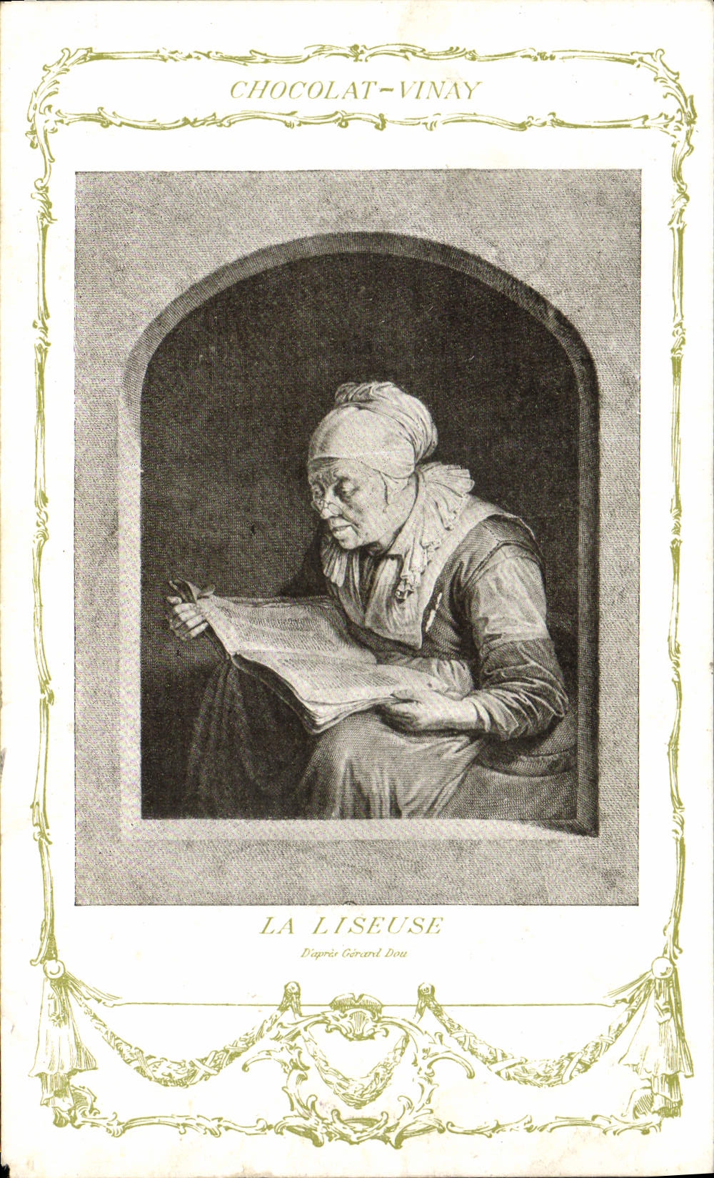 CPA Fantaisie Publicite Chocolat Vinay La liseuse Gerard Dou
