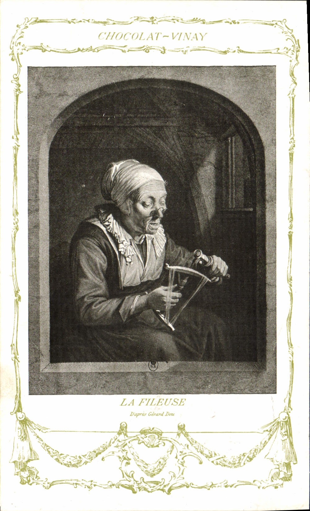 CPA Fantaisie Publicite Chocolat Vinay La fileuse Gerard Dou