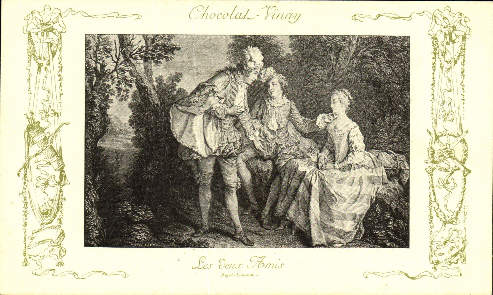 VINTAGE POSTCARD Fantasy Publicity Vinay Chocolate the two Lancret friends