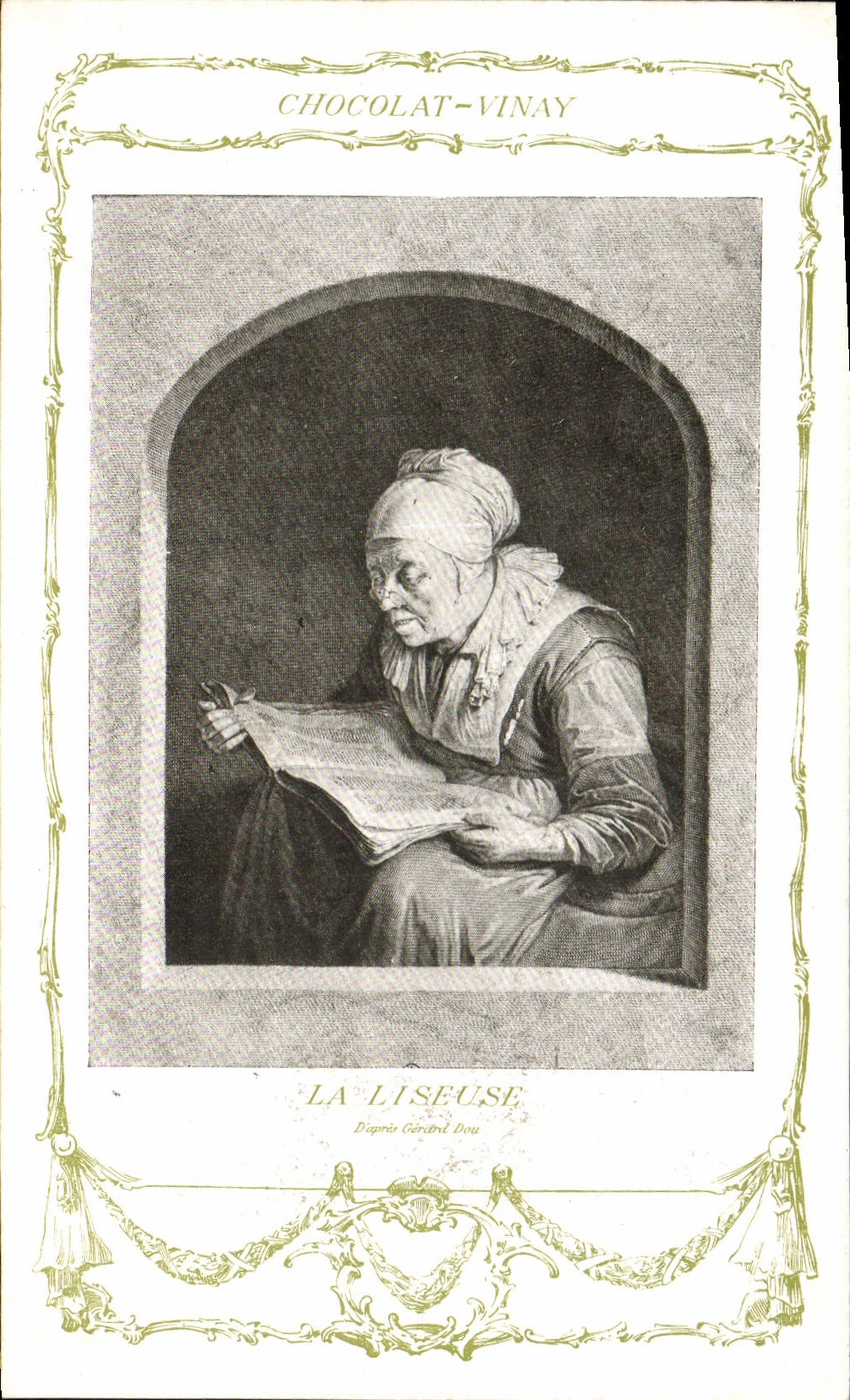 CPA Fantaisie Publicite Chocolat Vinay La liseuse Gerard Dou