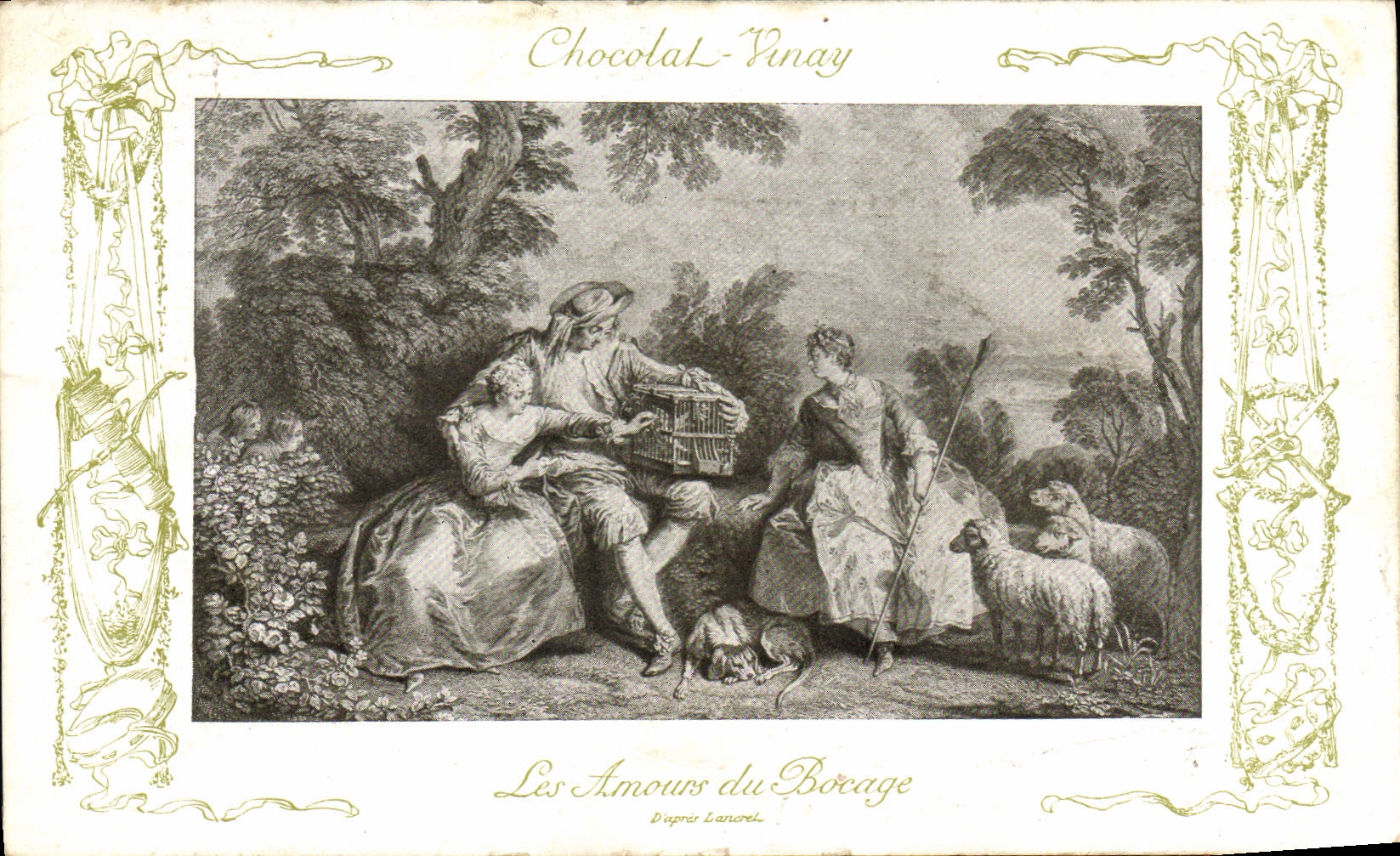 CPA Fantaisie Publicite Chocolat Vinay Les amours de bocage Lancret Moutons
