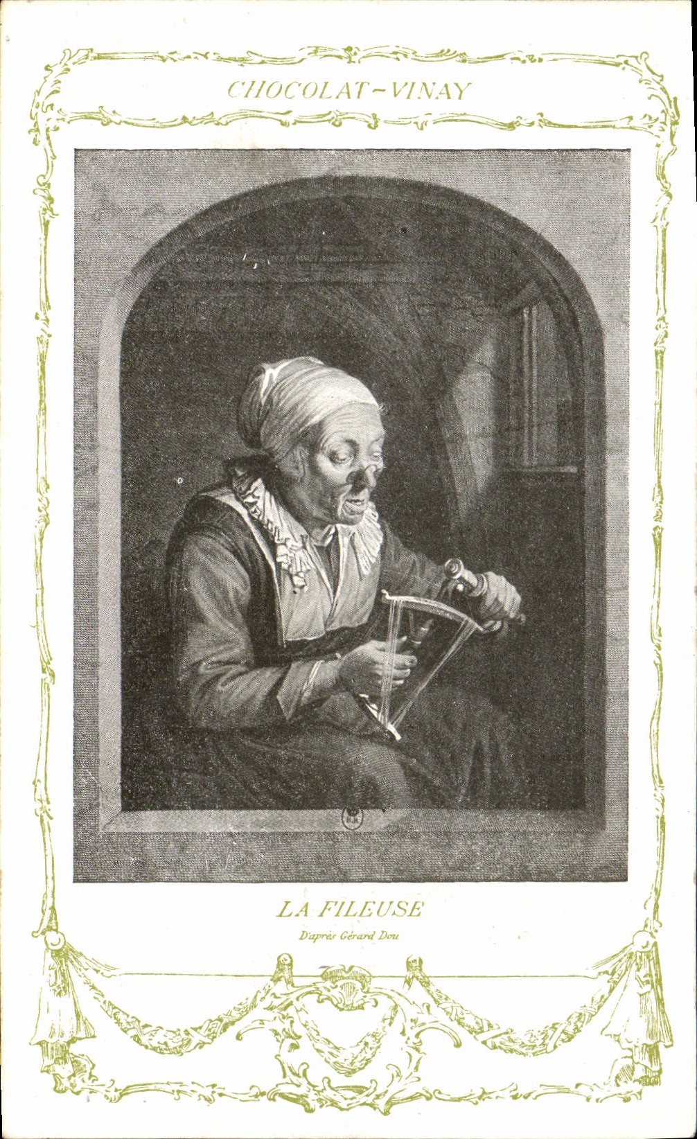 CPA Fantaisie Publicite Chocolat Vinay La fileuse Gerard Dou