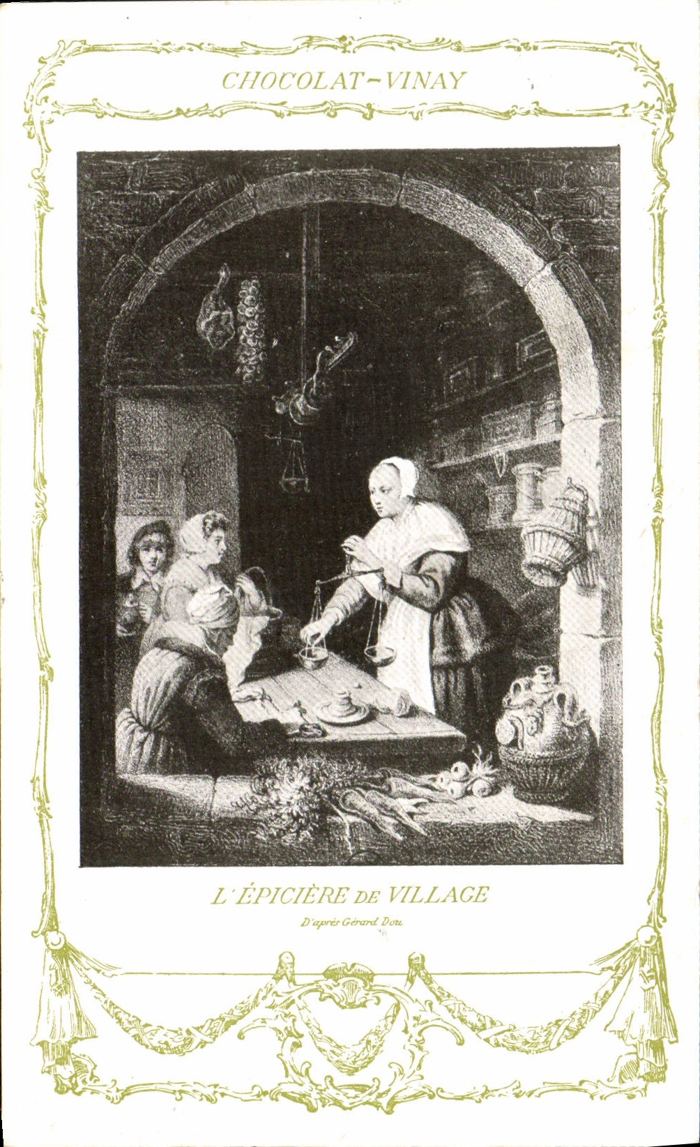CPA Fantaisie Publicite Chocolat Vinay L'epiciere du village Gerard Dou