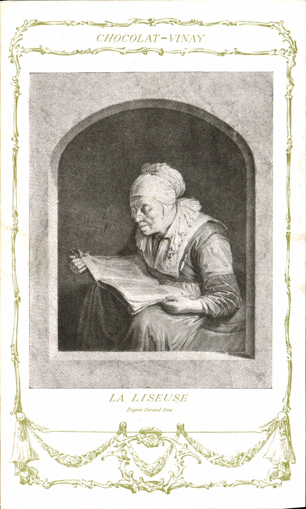 CPA Fantaisie Publicite Chocolat Vinay La liseuse Gerard Dou