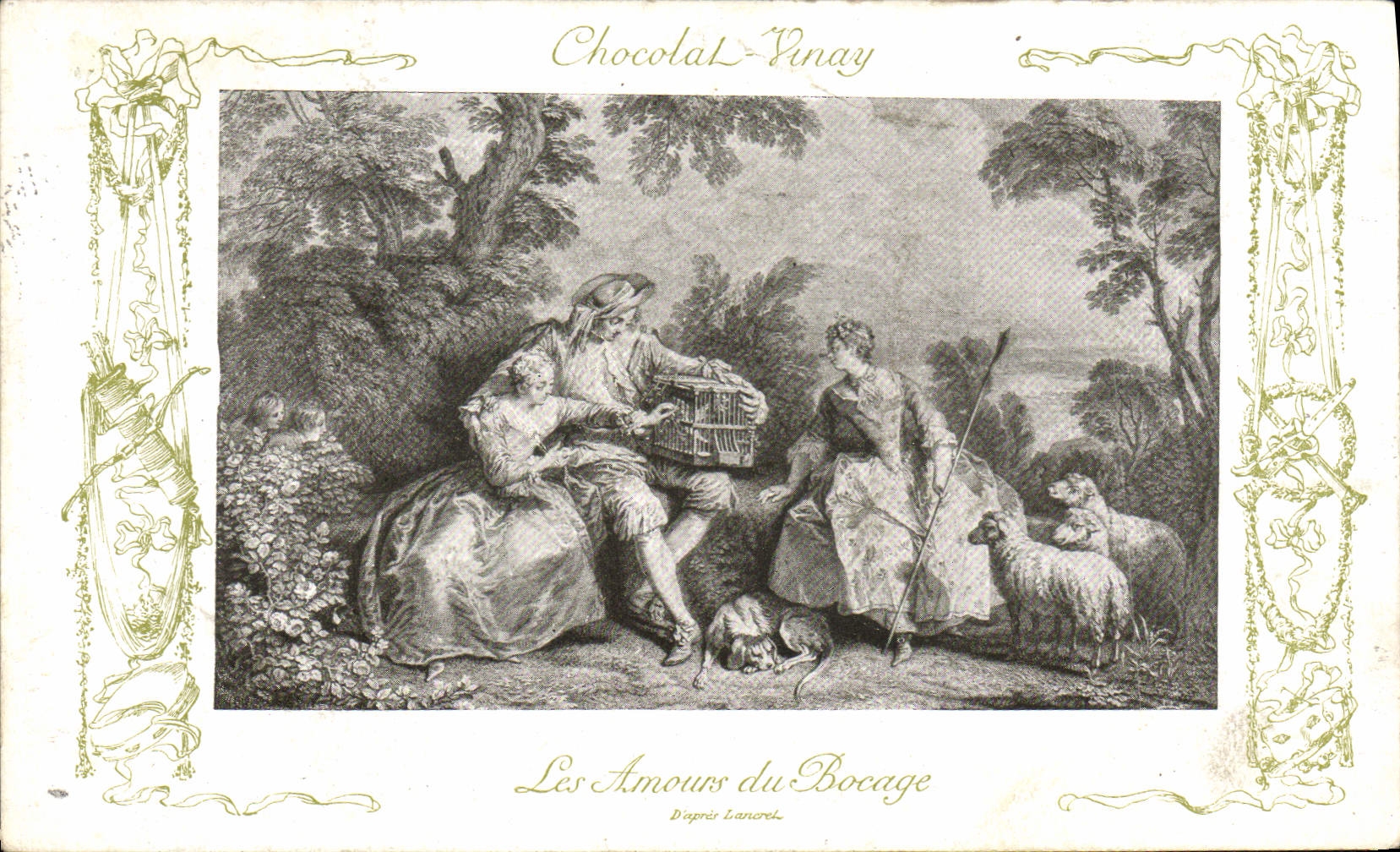 CPA Fantaisie Publicite Chocolat Vinay Les amours du bocage Lancret Moutons 