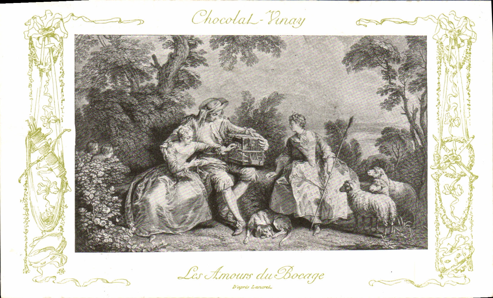 CPA Fantaisie Publicite Chocolat Vinay Les amours du bocage Lancret Moutons