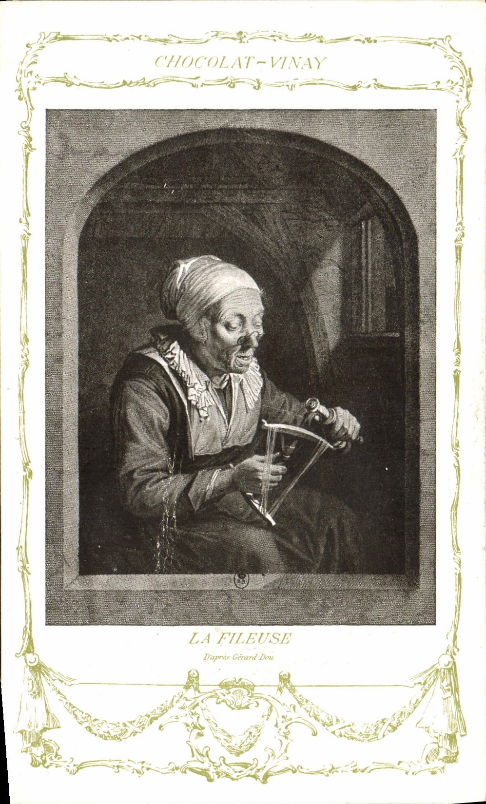 CPA Fantaisie Publicite Chocolat Vinay La fileuse Gerard Dou