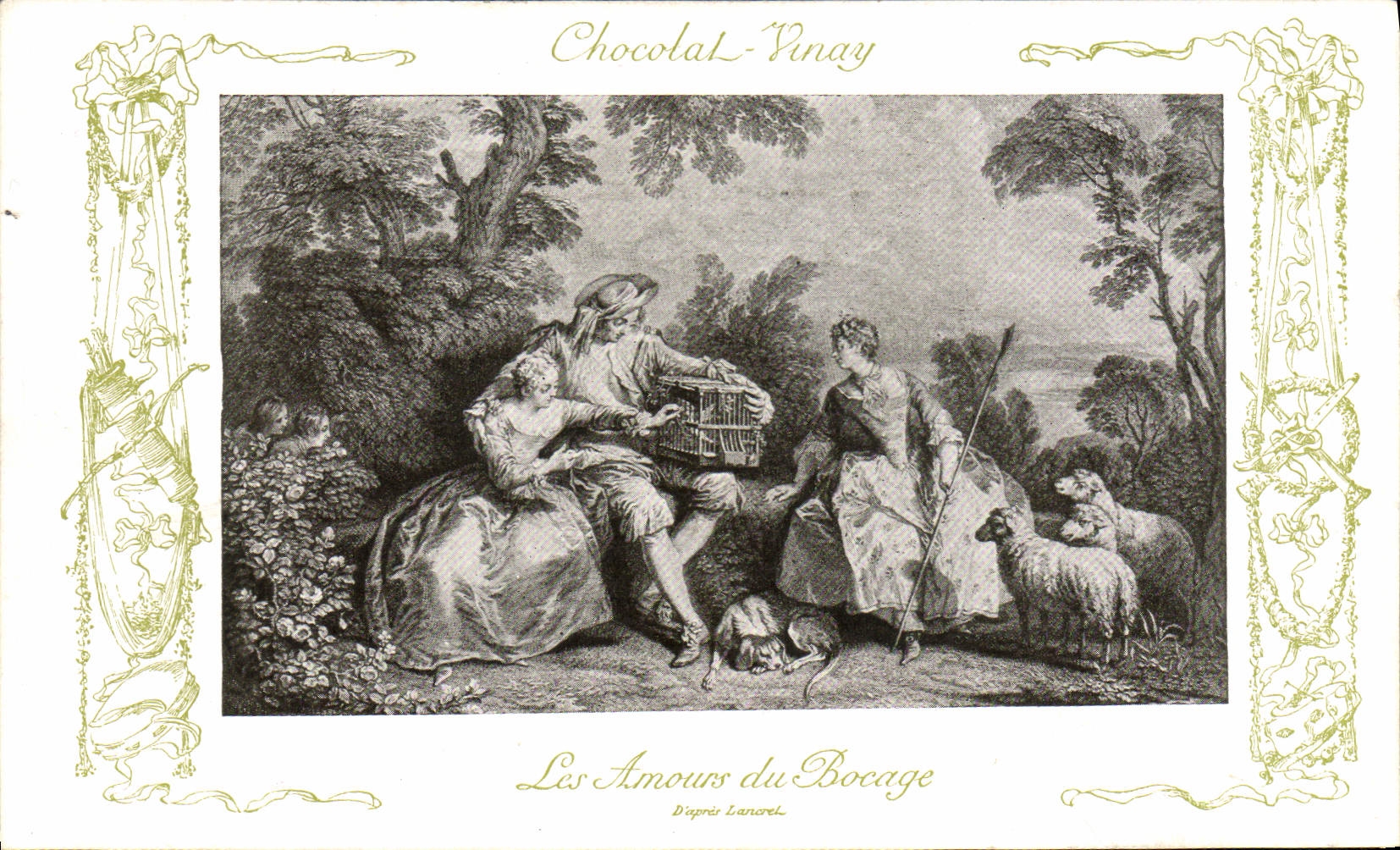 CPA Fantaisie Publicite Chocolat Vinay Les amours du bocage Lancret Moutons