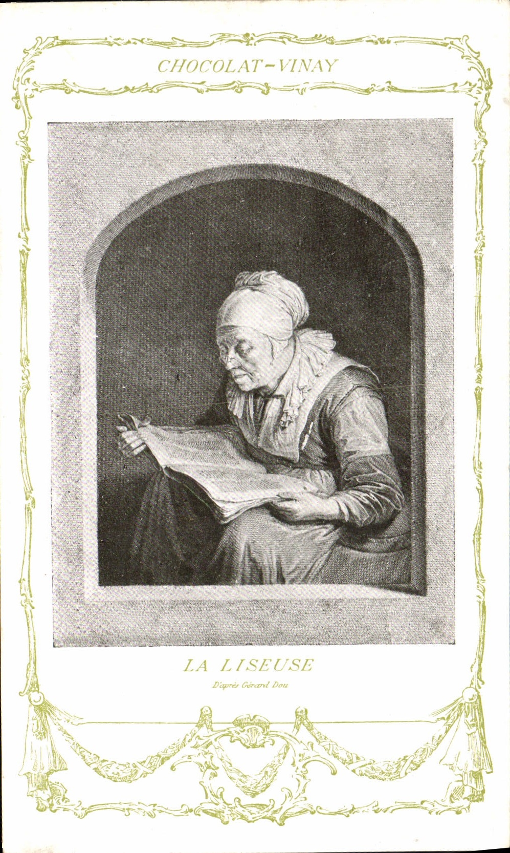 CPA Fantaisie Publicite Chocolat Vinay La liseuse Gerard Dou