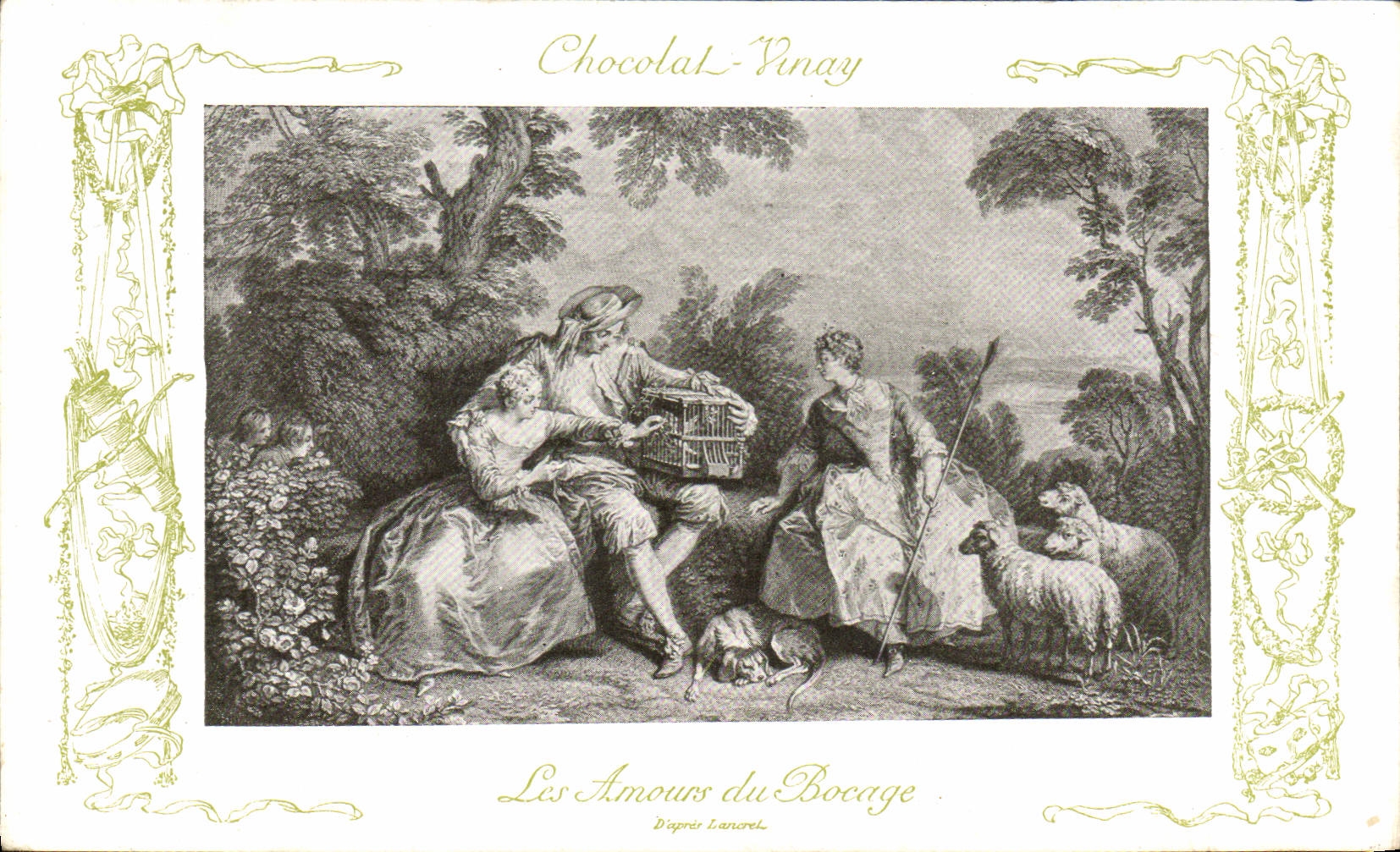 CPA Fantaisie Publicite Chocolat Vinay Les amours du bocage Lancret Moutons