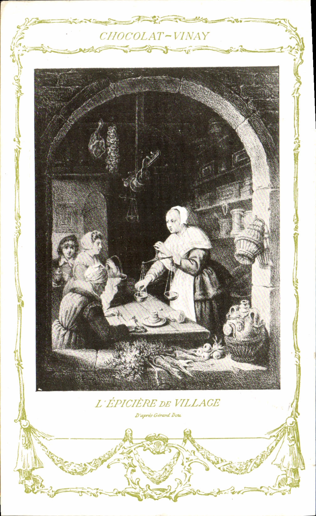 CPA Fantaisie Publicite Chocolat Vinay L'epiciere de village Gerard Dou
