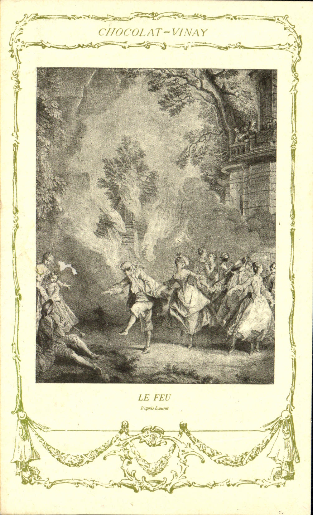 VINTAGE POSTCARD Fantasy Publicity Vinay Chocolate fire Lancret