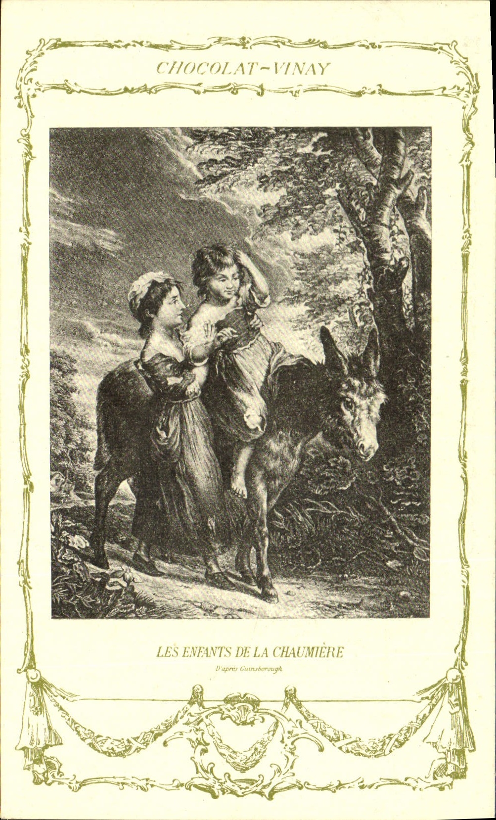 VINTAGE POSTCARD Fantasy Publicity Vivay Chocolate children of the thatched cottage Gainsborough Ass Mule