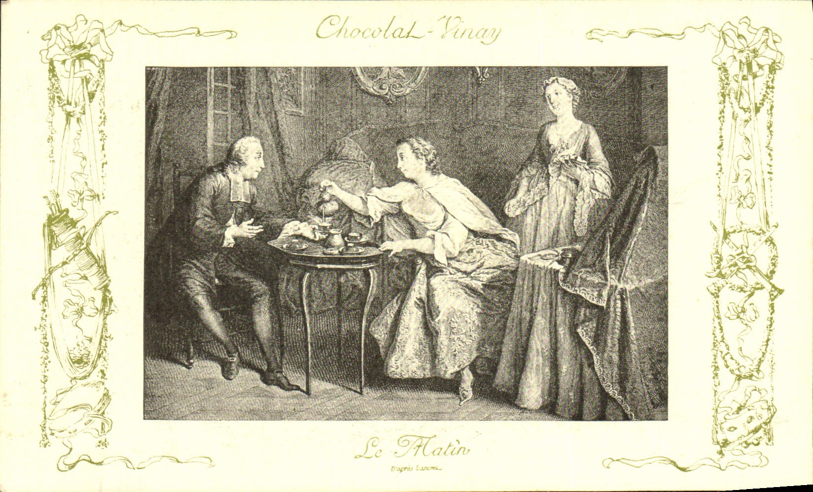 VINTAGE POSTCARD Fantasy Publicity Chocolate Vivay Women the Lancret morning