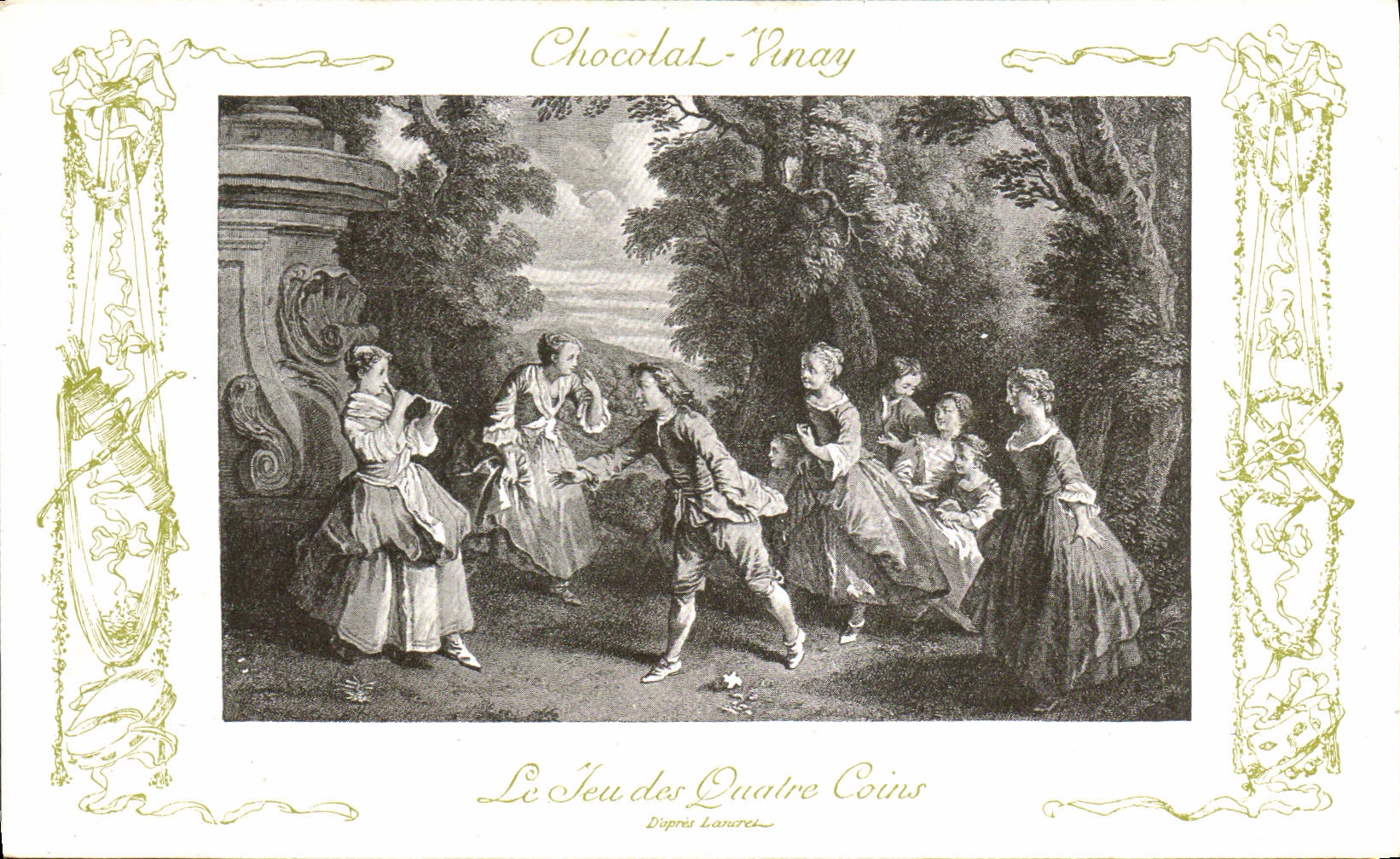 Juego del chocolate de Vivay de la publicidad de la fantasía de la POSTAL de la VENDIMIA de las cuatro esquinas de Lancret