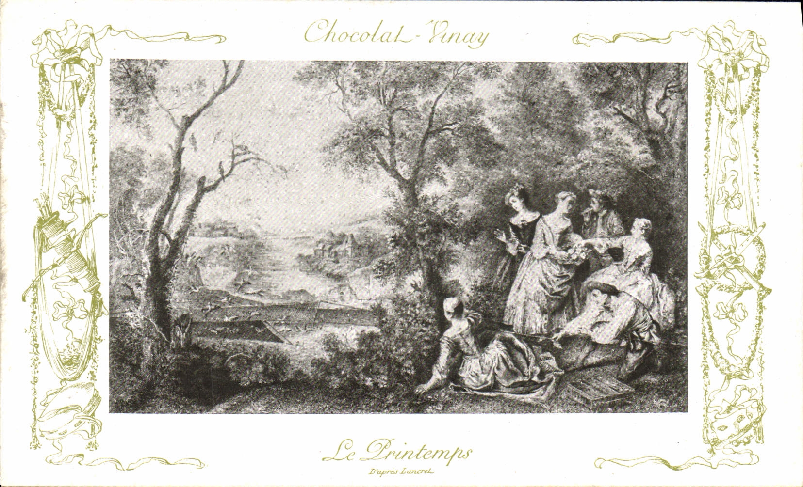 VINTAGE POSTCARD Fantasy Publicity Vivay Chocolate Lancret spring