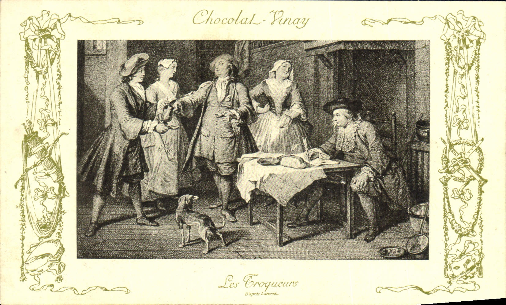 VINTAGE POSTCARD Fantasy Publicity Vivay Chocolate the troqueurs Lancret Dog