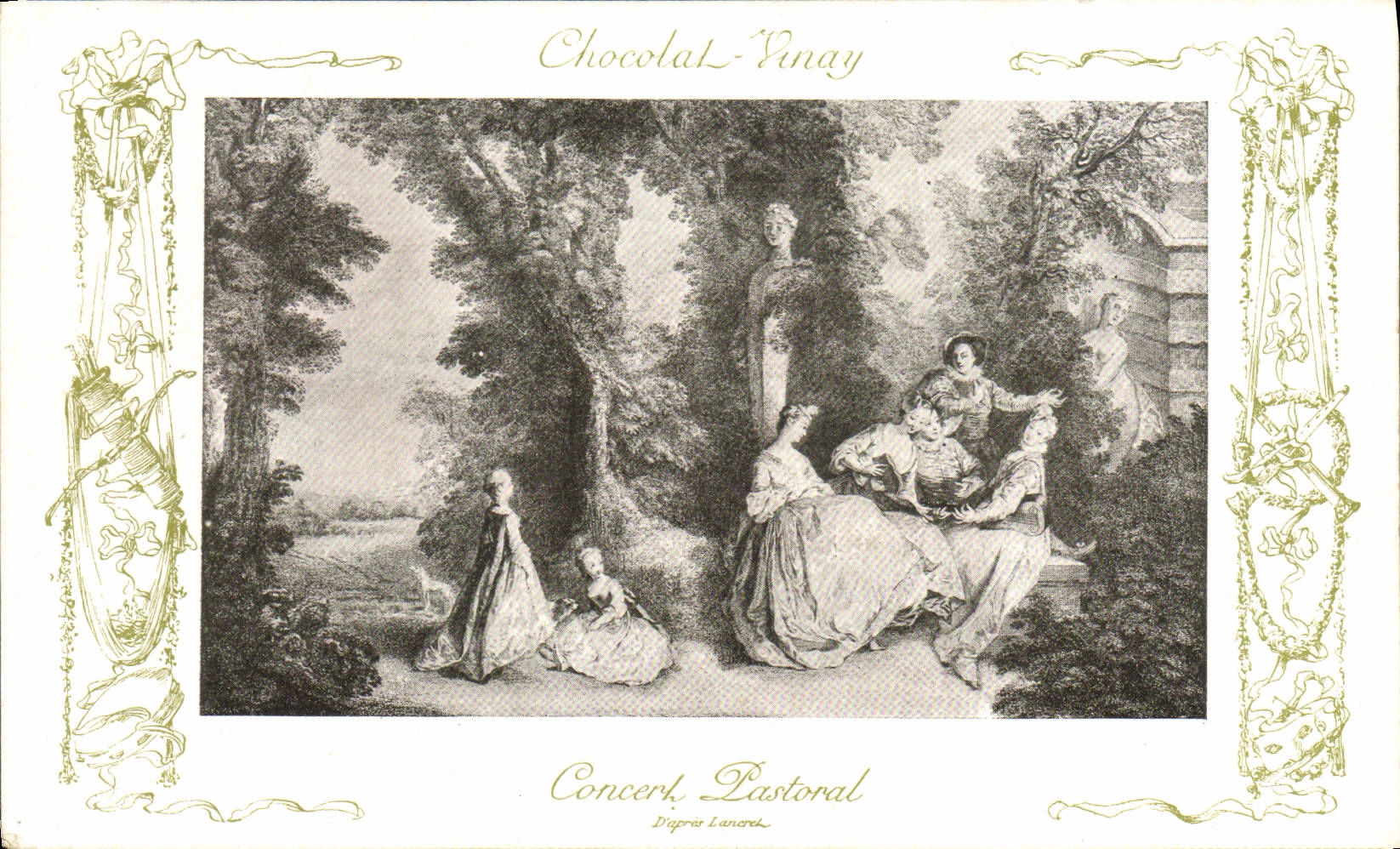 VINTAGE POSTCARD Fantasy Publicity Chocolate Vivay pastoral Concert Lancret