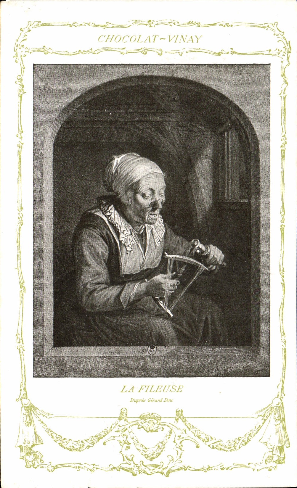 CPA Fantaisie Publicite Chocolat Vivay La fileuse Gerard Dou