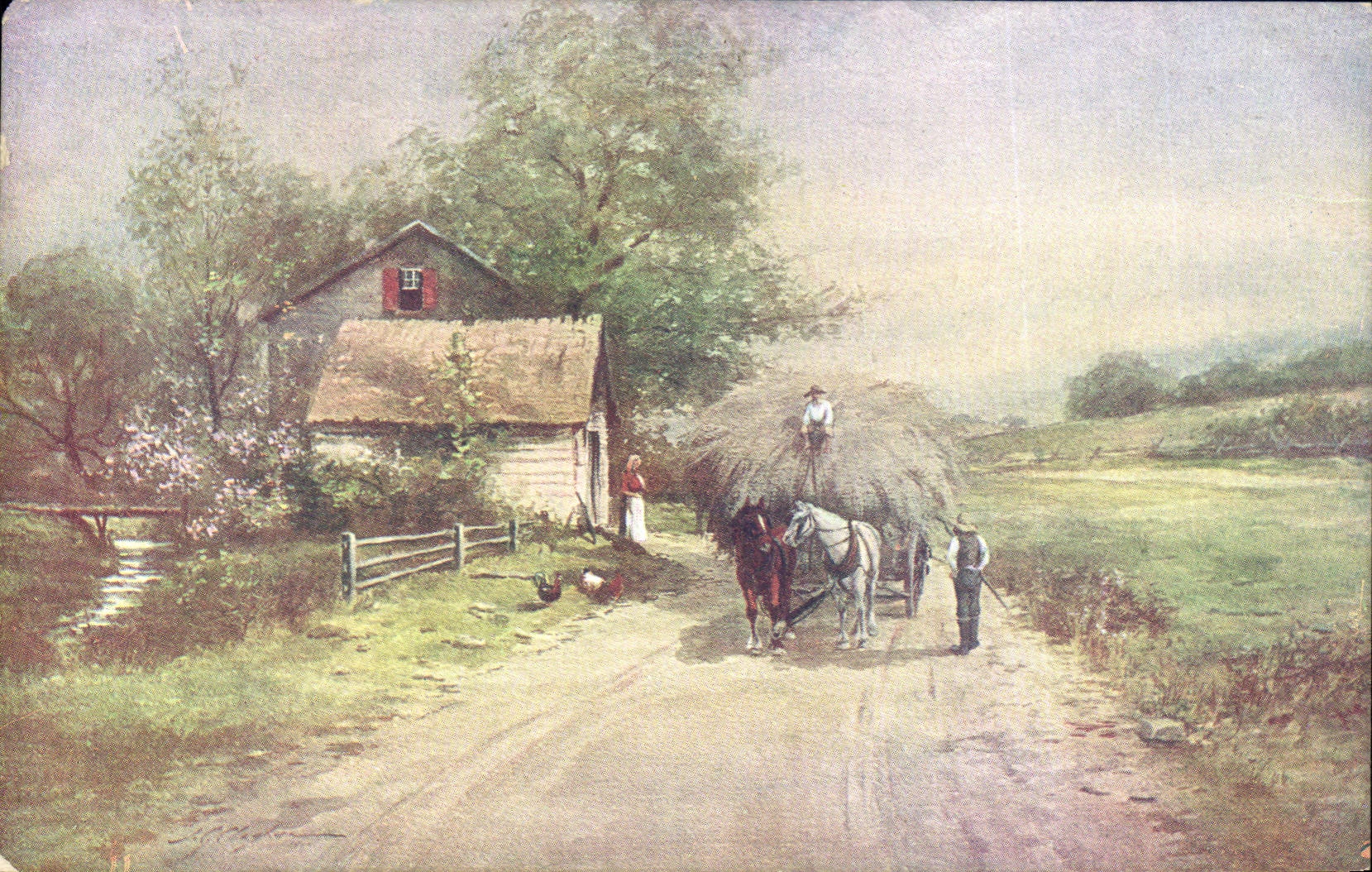 VINTAGE POSTCARD Fantasy Peasants Coach Horses