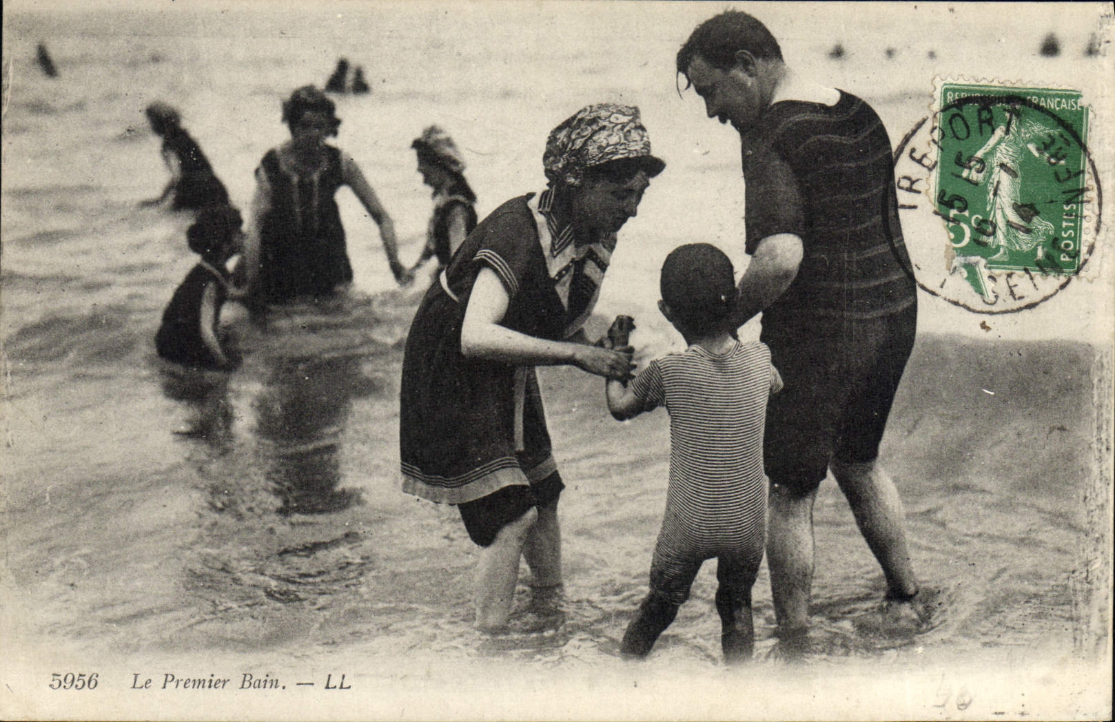 VINTAGE POSTCARD Fantasy Child the first bath Bathing suit